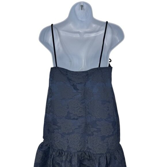 GANNI NEW Navy Blue Botanical Jacquard Formal Bow Strap Midi Dress Size 6 - Picture 11 of 14